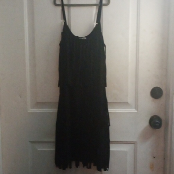 Peep Pt Toe Black Fringe Mini Dress - Picture 3 of 4